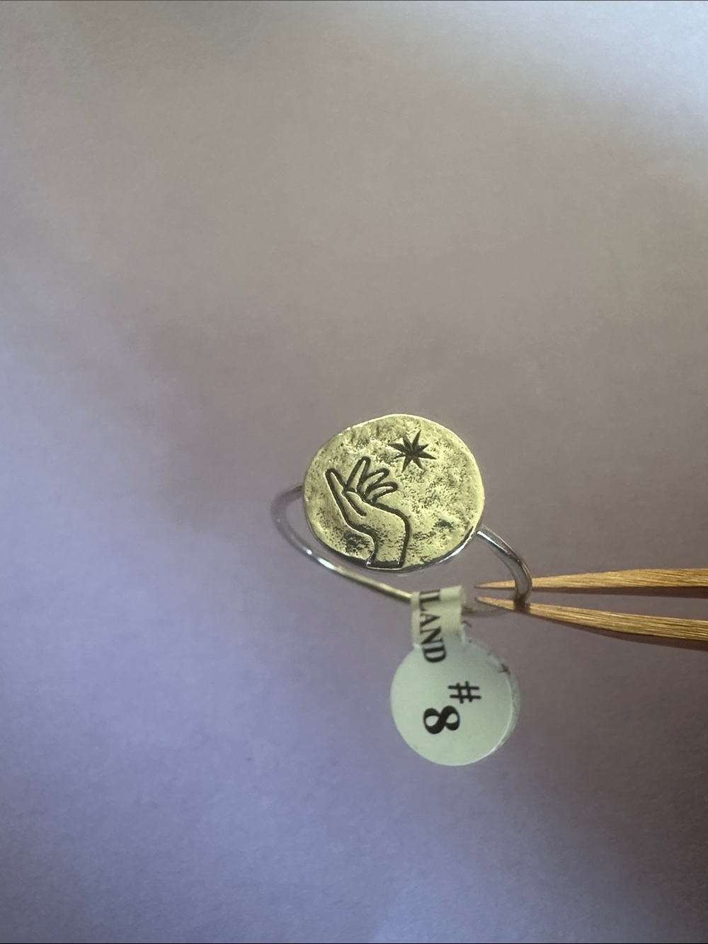 Sterling Silver Hand & Star Round Charm Ring